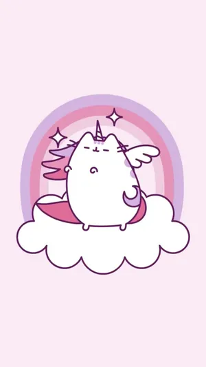Pusheen Kawaii With A Pink Rainbow Wallpaper