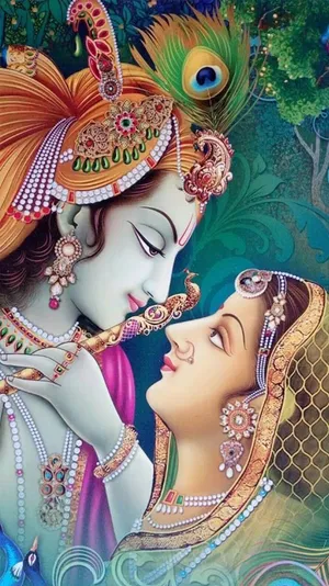 Radha-krishna Colorful 3d Art Wallpaper