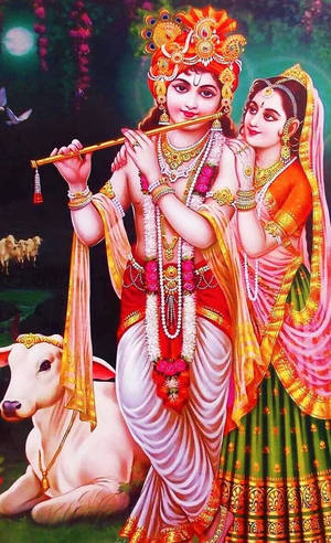 Radha-krishna Red Pink Art Wallpaper