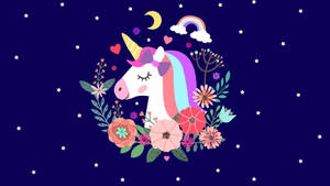 Rainbow Unicorn Flower Wreath Wallpaper