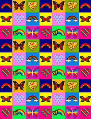 Rainbows, Butterflies, Hearts And Stars On A Colorful Background Wallpaper