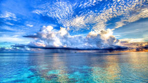 Rainclouds Teal Ocean Horizon Wallpaper