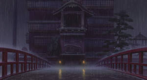 Raining On Bathhouse Spirited Away Desktop Wallpaper