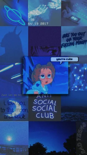 Random Blue Aesthetic Collage Wallpaper