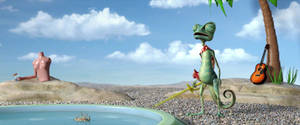 Rango, The Charismatic Chameleon, Chilling Out On Pebbled Terrain. Wallpaper