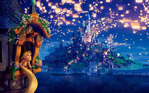 Rapunzel Looking Into A Magical Night Sky Wallpaper