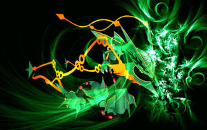 Rayquaza Shines In A Brilliant Display Of Green Flares And Sparks Wallpaper