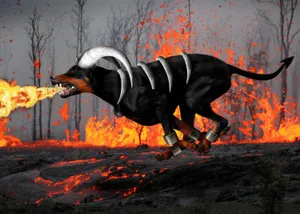 Realistic Houndoom Burning Down A Forest Wallpaper