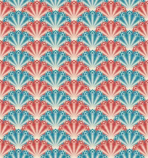 Red And Blue Retro Peacock Wallpaper