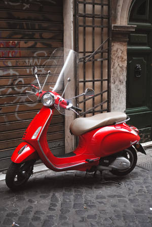 Red Bike Moped Wallpaper