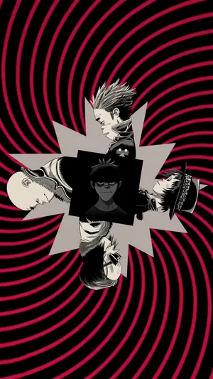 Red Black Curved Stripes Gorillaz Wallpaper