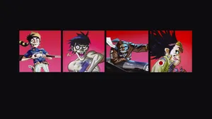 Red Black Gorillaz Collage Wallpaper