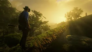 Red Dead Redemption2 Sunset Exploration Wallpaper