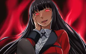Red Eyed Anime Girl Smiling Wallpaper