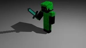Red Eyed Creeper With Sword Cool Minecraft Wallpaper