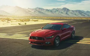 Red Ford Mustang Hd Desert Road Wallpaper