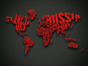 Red Graphic Country Names World Map Wallpaper