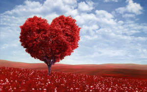 Red Heart Tree Desktop Wallpaper
