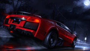 Red Lamborghini On Rainy Night Wallpaper