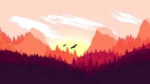 Red Mountain And Pine Trees Wallpaper
