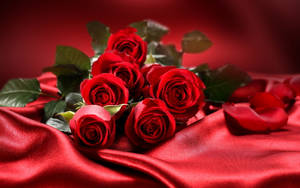 Red Roses On Silk Wallpaper