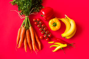 Red Screen Fruits And Vegetables Wallpaper