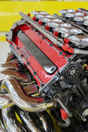 Red Silver Ferrari Engine Wallpaper