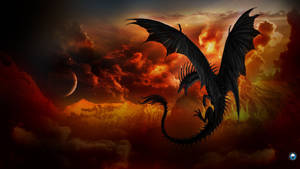 Red Sky Erupting Volcano Japanese Dragon Pc Wallpaper