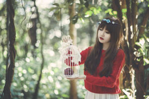 Red Sleeve Cute Woman Wallpaper