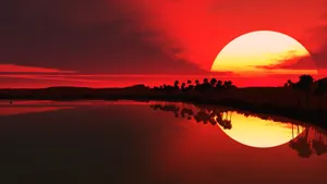 Red Sunset In Island Wallpaper