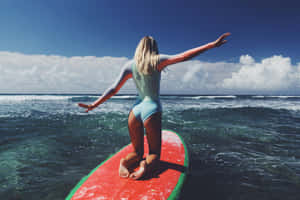 Red Surfboard Woman Wallpaper