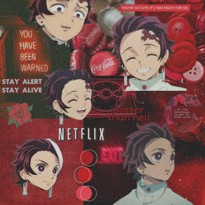 Red Themed Tanjiro Aesthetic Wallpaper