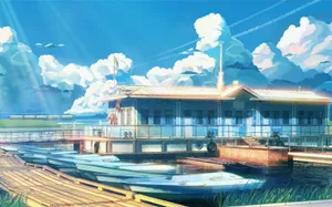 Relaxing Lake House Anime Scenery Wallpaper