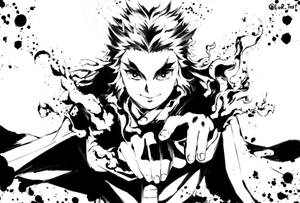 Rengoku In Black And White Wallpaper