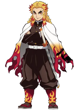 Rengoku In Flame Kimetsu Uniform Wallpaper