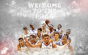 Representing The University Of Kansas, The Jayhawks Soar To Victory Wallpaper