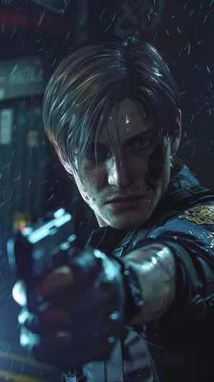 Resident Evil2 Remake Leon Aimingin Rain Wallpaper