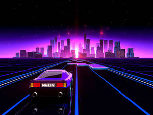 Retro 80s Neon City Car Wallpaper