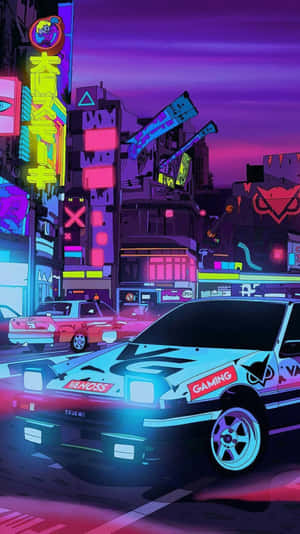 Retro Futurism Car In The City Wallpaper