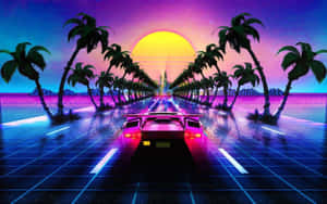 Retro Futurism Car Race By The Beach Wallpaper