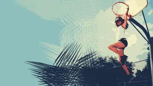 Retro Girl On Basketball Ring Wallpaper