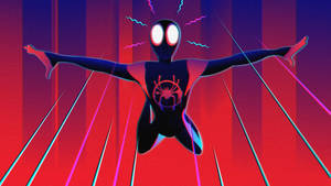 Retro Miles Morales On Red Stripes Wallpaper