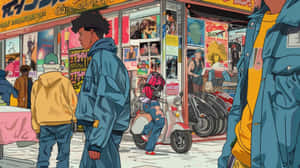 Retro Urban Scene_ Anime Style Wallpaper