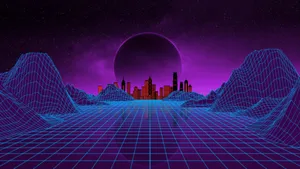 Retrowave Valley City Skyline Wallpaper