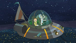 Rick And Morty Cool Spaceship Flying High Wallpaper