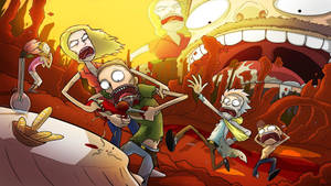 Rick And Morty Running Away From Giant Head Wallpaper