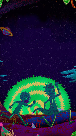 Rick And Morty Running For Their Lives Wallpaper