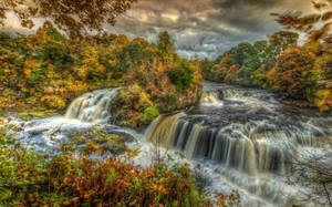 River Waterfall In Autumn Wallpaper