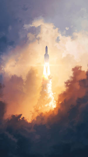 Rocket Ship In Clouds Art Wallpaper