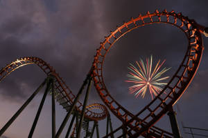Roller Coaster And Firework Wallpaper